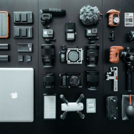 A web logo design showing some tech gear